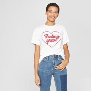 🆕 Mighty Fine “Feeling Great” Cute White T-shirt